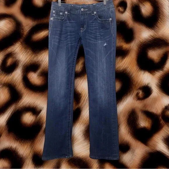 Miss Me Dark Blue Boot Cut Jeans with Embroidered Butterfly Pockets - Picture 4 of 5